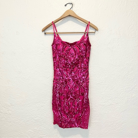 Windsor Dress Pink Sequin Mesh Prom HoCo Party XS Ashley - Picture 2 of 7